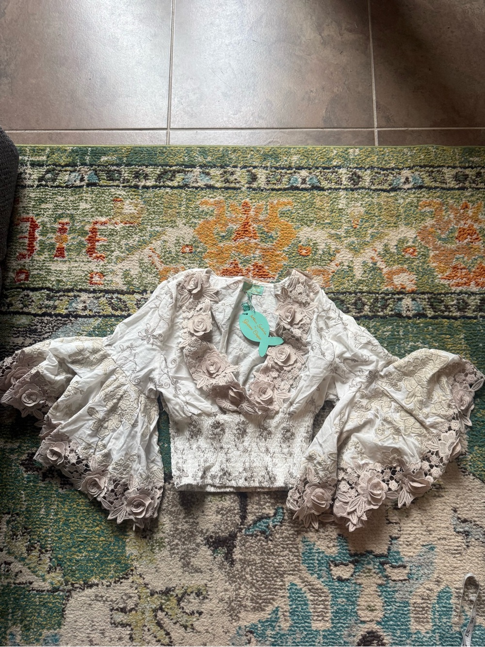 Antica Sartoria Positano Embroidered Floral Boho Crop Top One Size NWT
